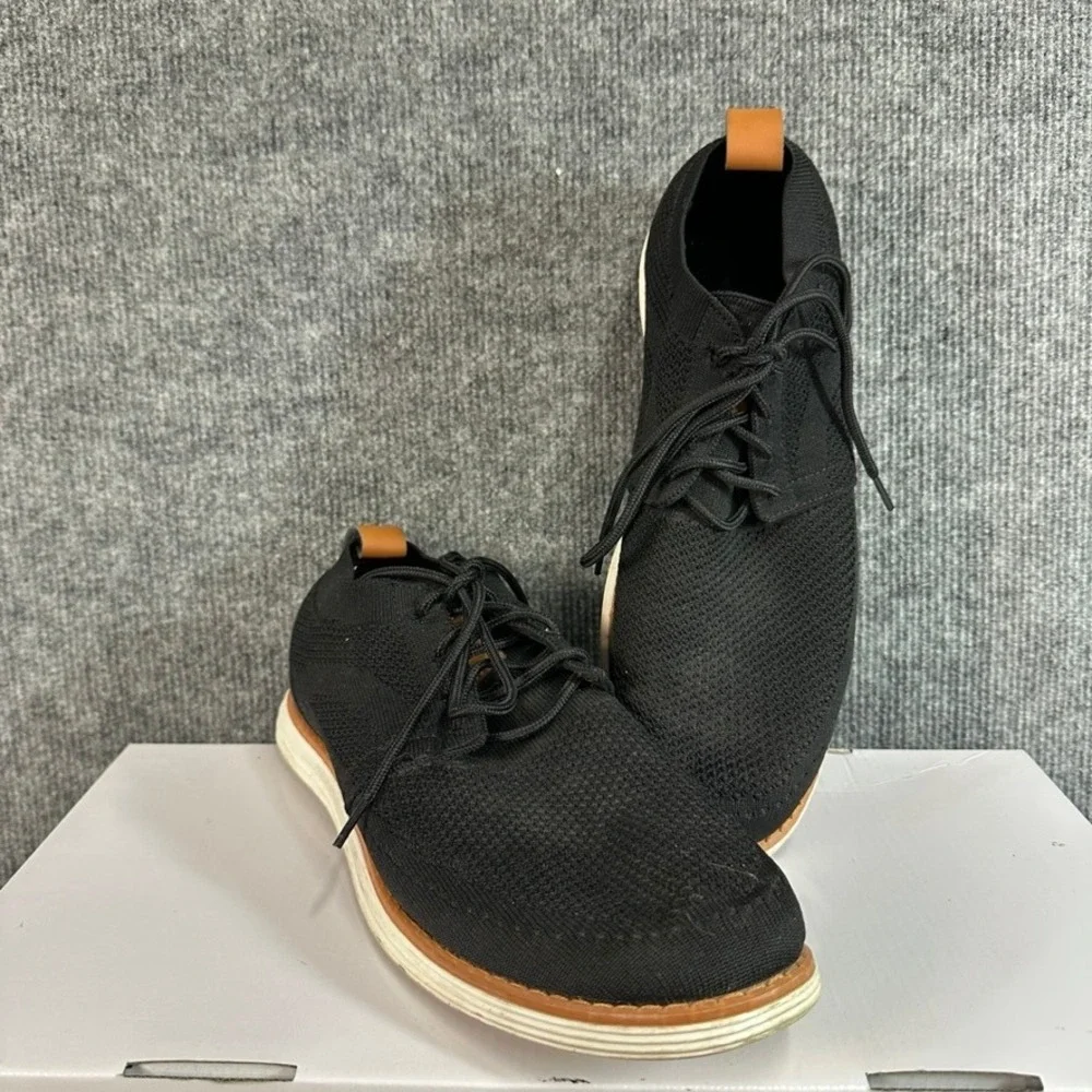 Mens Black Knit Oxford Sneakers Brown Leather Heel Lace Up Casual Dress Shoes 44